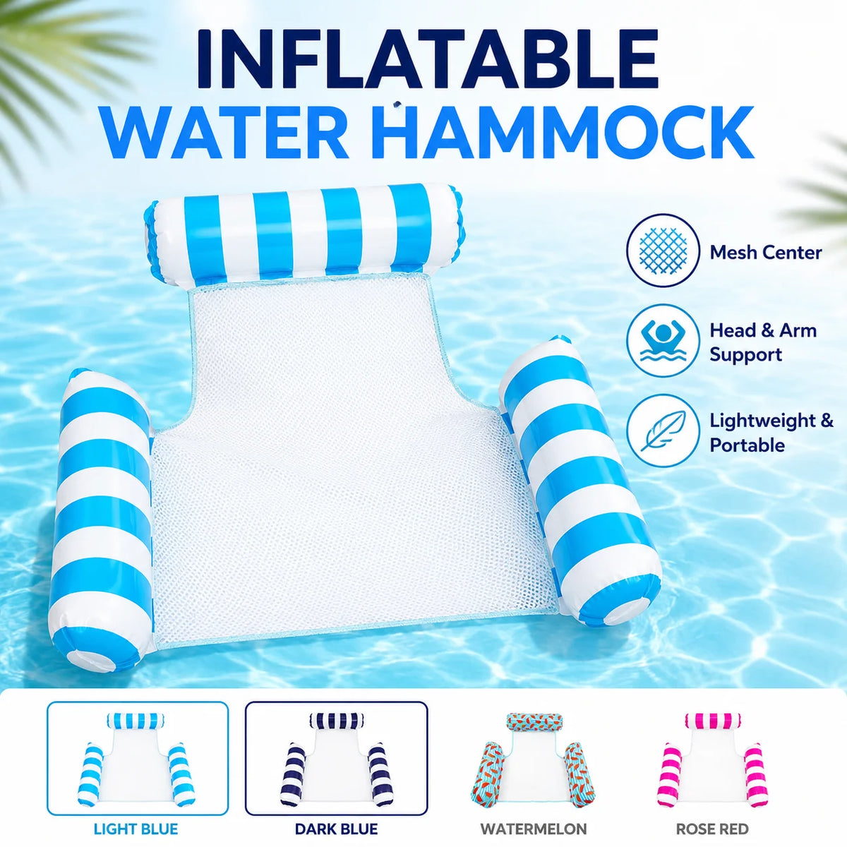 Inflatable Water Hammock Pool Float with Mesh Center Portable Floating Lounger for Swimming Pool Beach Summer Vacation Relaxatio