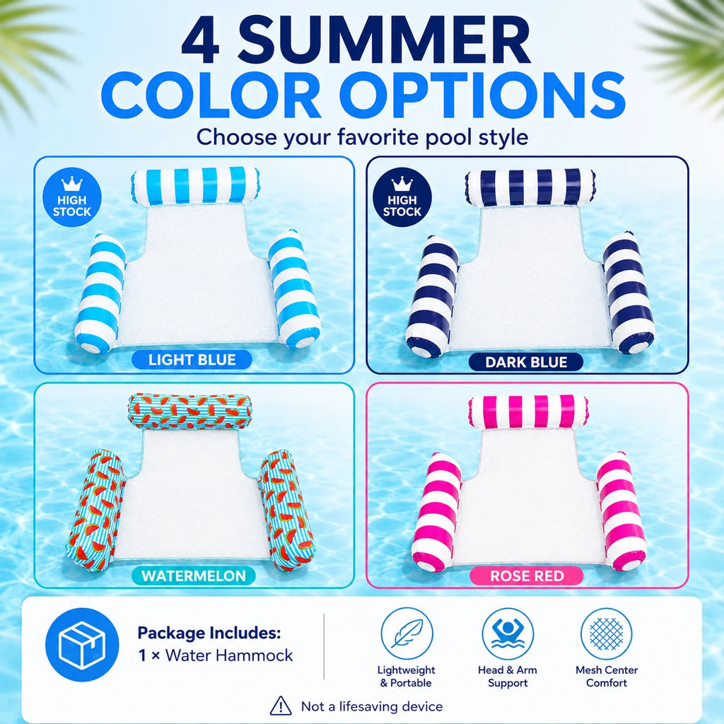 Inflatable Water Hammock Pool Float with Mesh Center Portable Floating Lounger for Swimming Pool Beach Summer Vacation Relaxatio