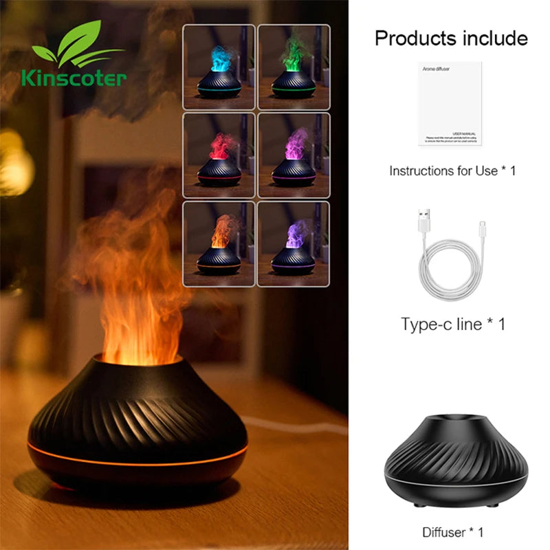 Diffusore Ultrasonico Portatile 130ml con Luce a Fiamma e Umidificatore USB