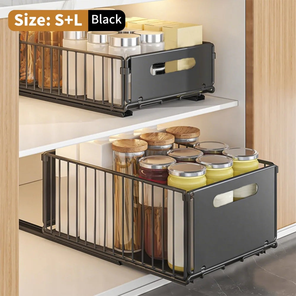 Organizer estraibile per armadietti cucina 2 pezzi, senza fori