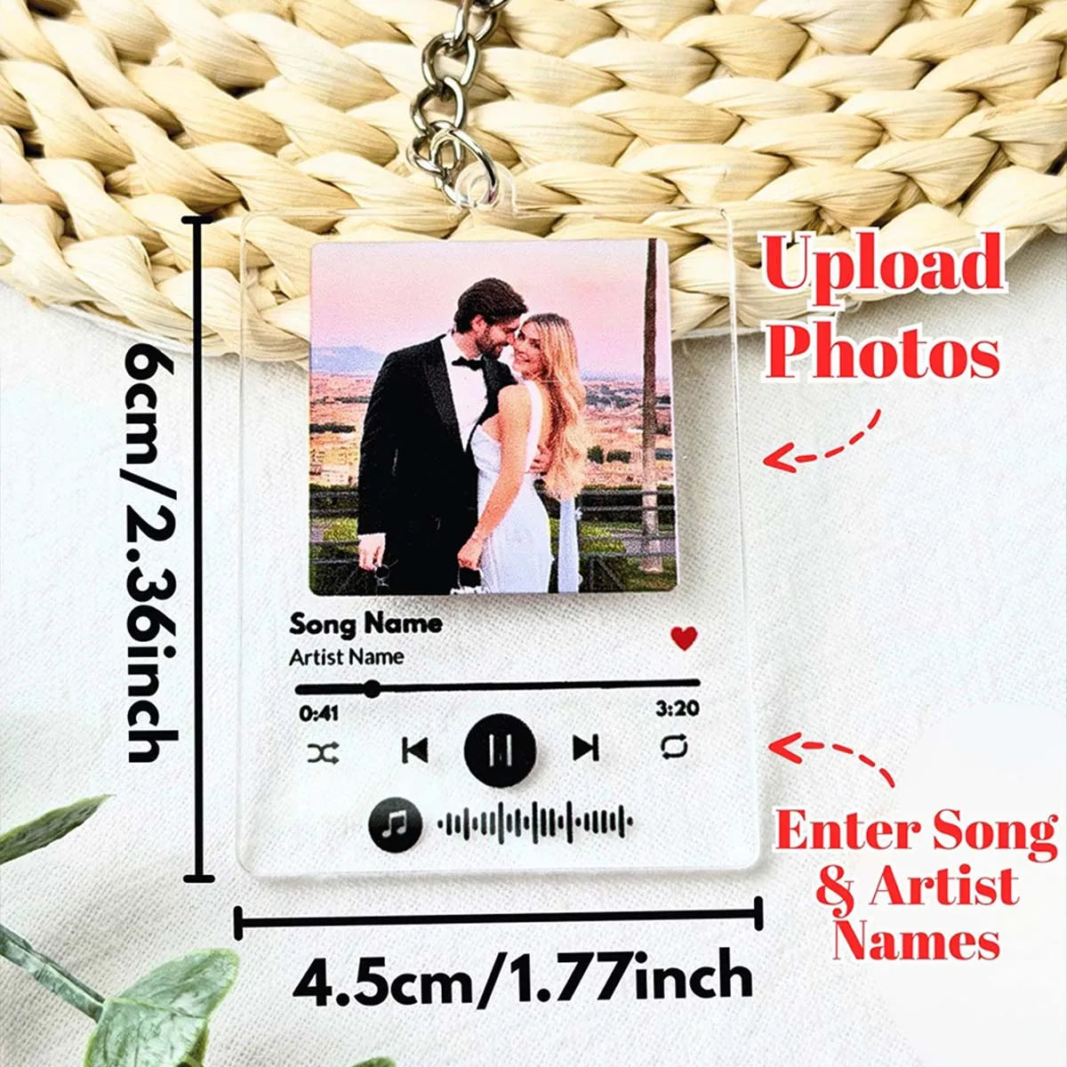 Custom Acrylic Key Pendant, Custom Images, Customizable Name and Song Code, Couple Keychain, Valentine's Day Gift