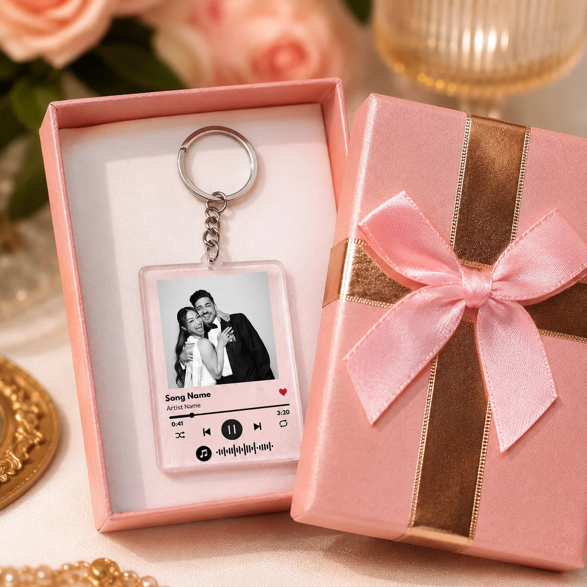 Custom Acrylic Key Pendant, Custom Images, Customizable Name and Song Code, Couple Keychain, Valentine's Day Gift
