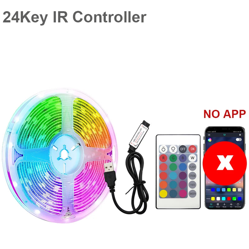 1-20M Led Light Strip with USB Plug 5050 Multicolor RGB TV Background Light Bar Game Room Family Party Decoration Night Light