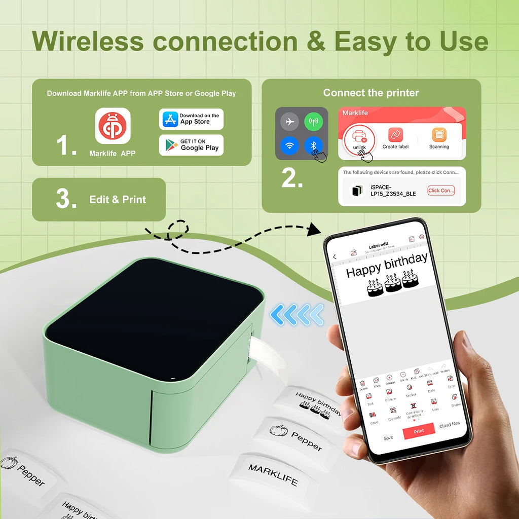 Stampante termica portatile P15 Mini – Etichette adesive Bluetooth 15 mm