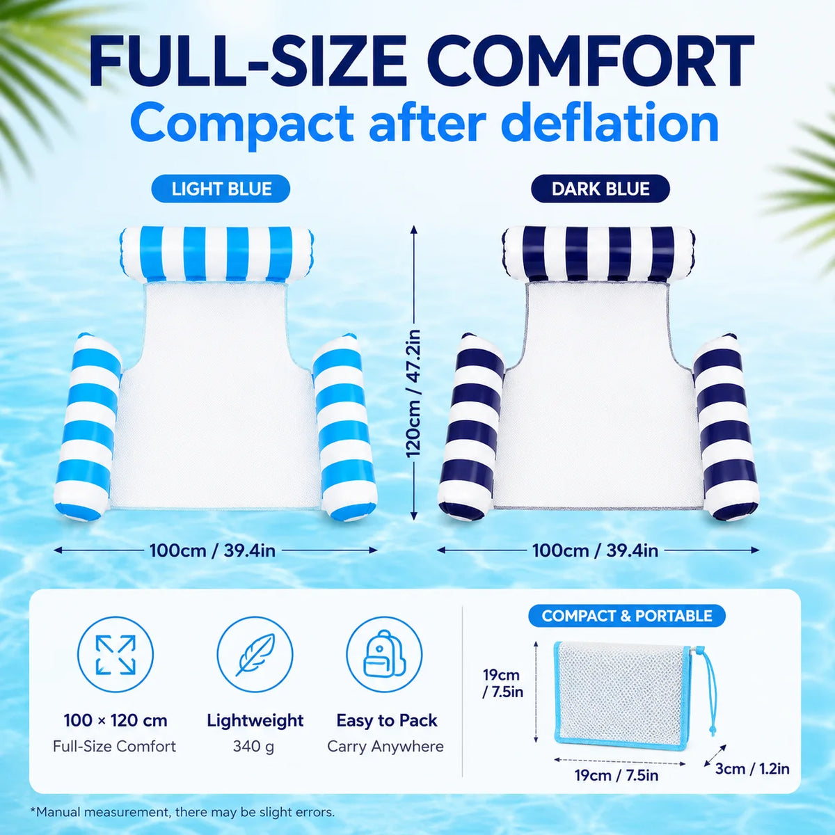 Inflatable Water Hammock Pool Float with Mesh Center Portable Floating Lounger for Swimming Pool Beach Summer Vacation Relaxatio