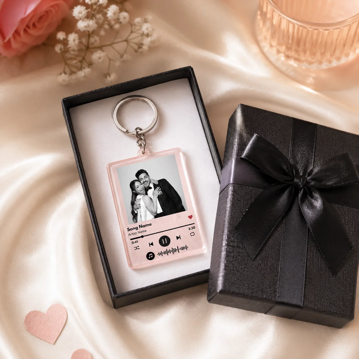 Custom Acrylic Key Pendant, Custom Images, Customizable Name and Song Code, Couple Keychain, Valentine's Day Gift