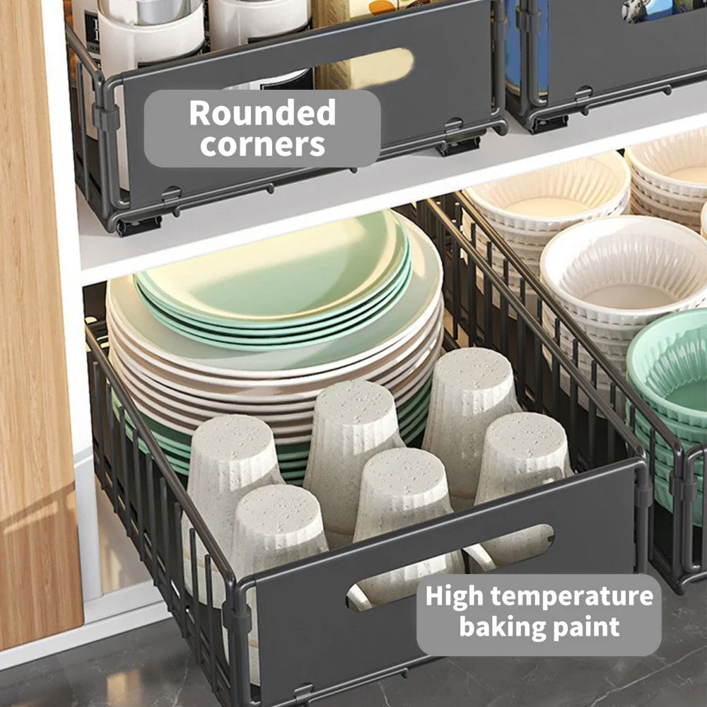 Organizer estraibile per armadietti cucina 2 pezzi, senza fori
