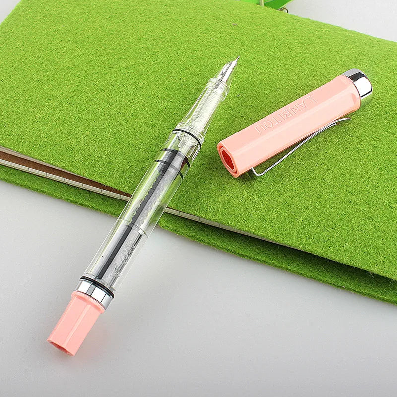 Penna stilografica trasparente, riempimento a pistone, punta 0.5 mm