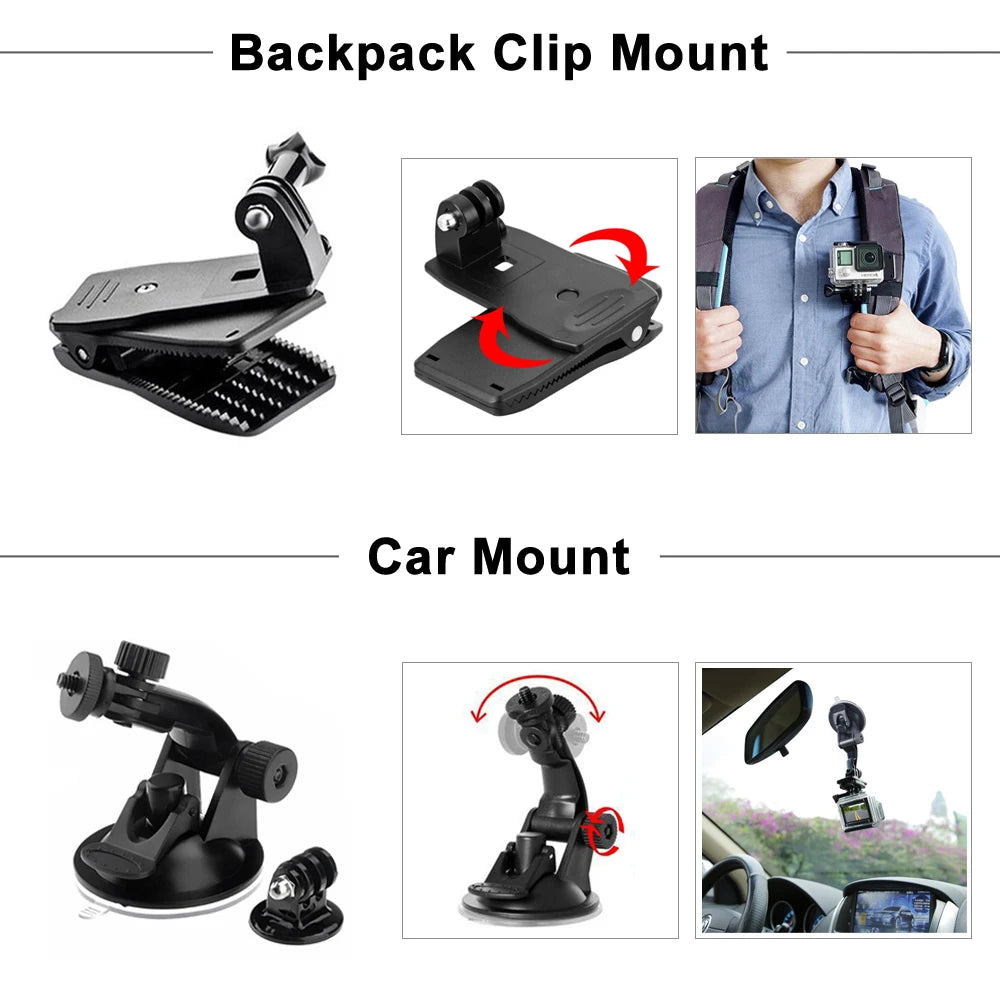 Set di accessori universale per action camera – supporti petto, testa e auto