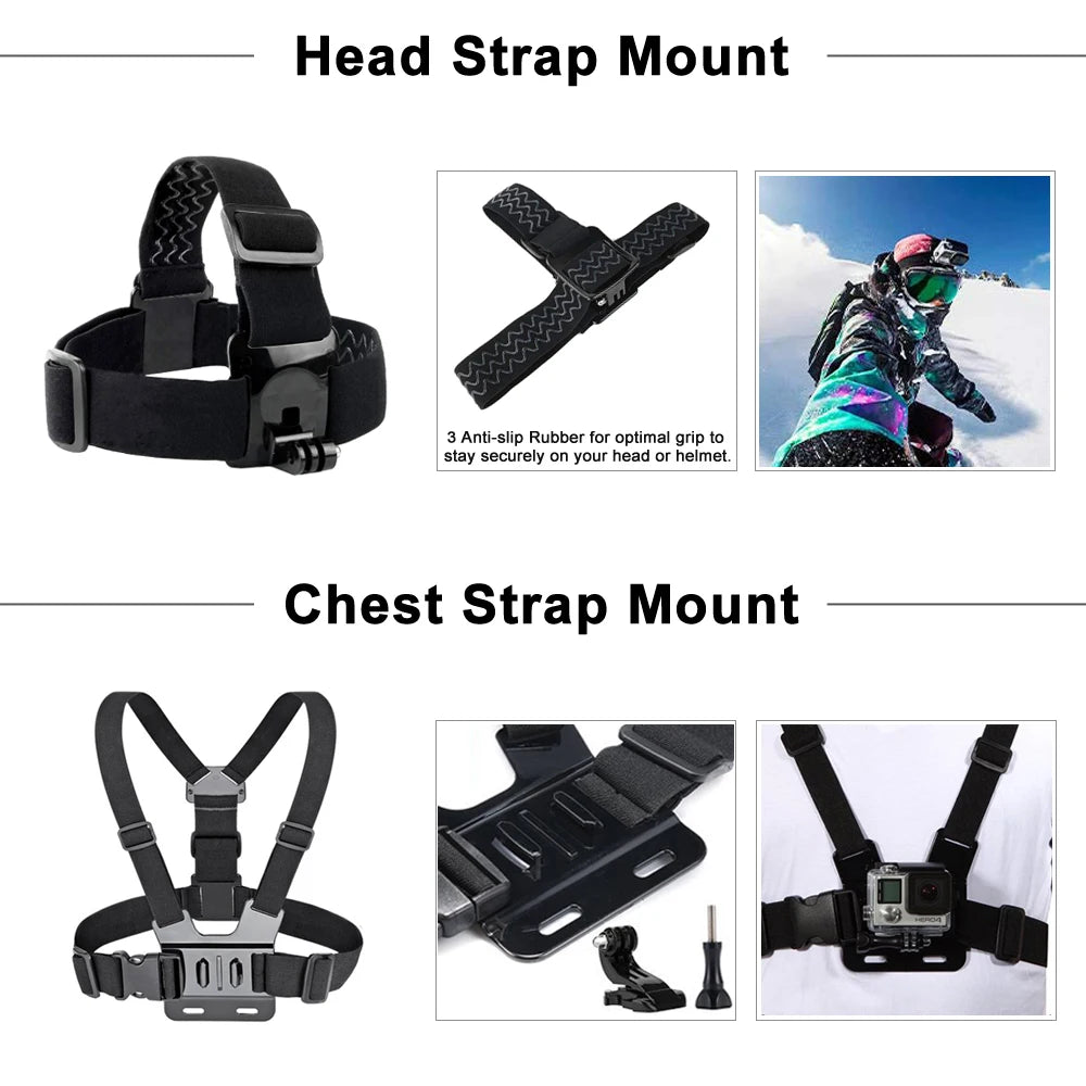 Set di accessori universale per action camera – supporti petto, testa e auto