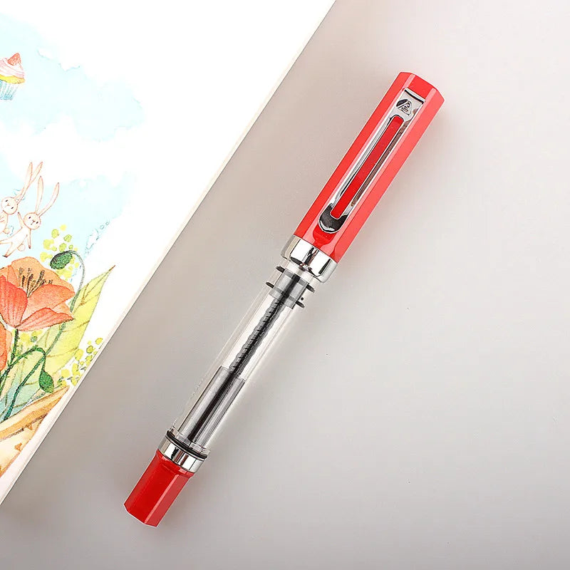 Stylo-plume transparent, remplissage à piston, pointe 0,5 mm