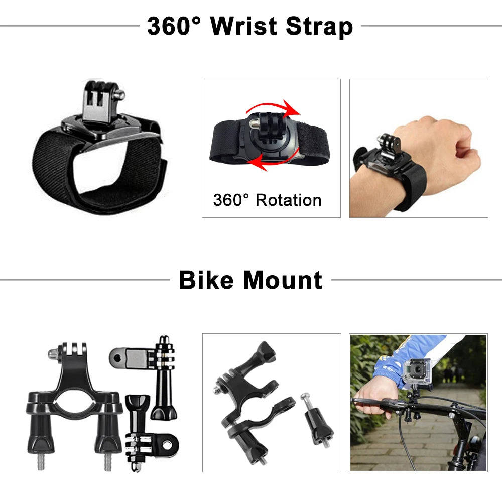 Set di accessori universale per action camera – supporti petto, testa e auto