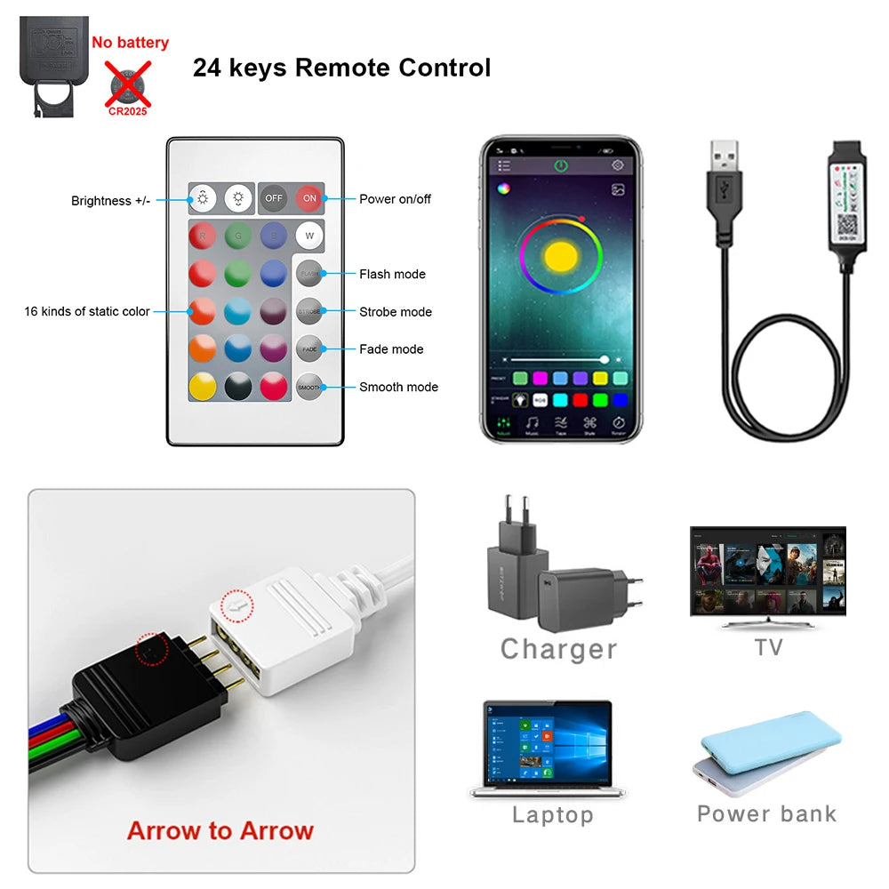 Striscia LED RGB 5V USB con controllo app e timer – 5m flessibile