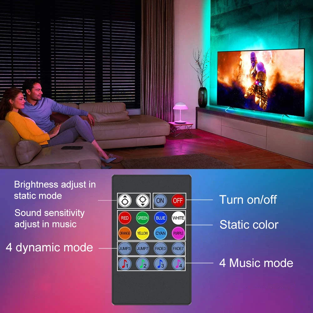 Striscia LED RGB USB per TV 15‑80 pollici con sincronizzazione musica