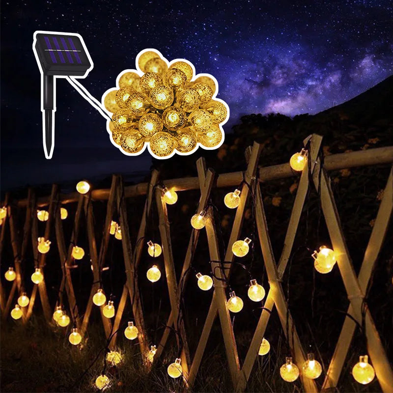 Luci solari a filo con sfere di cristallo, 8 modalità, impermeabili per giardino
