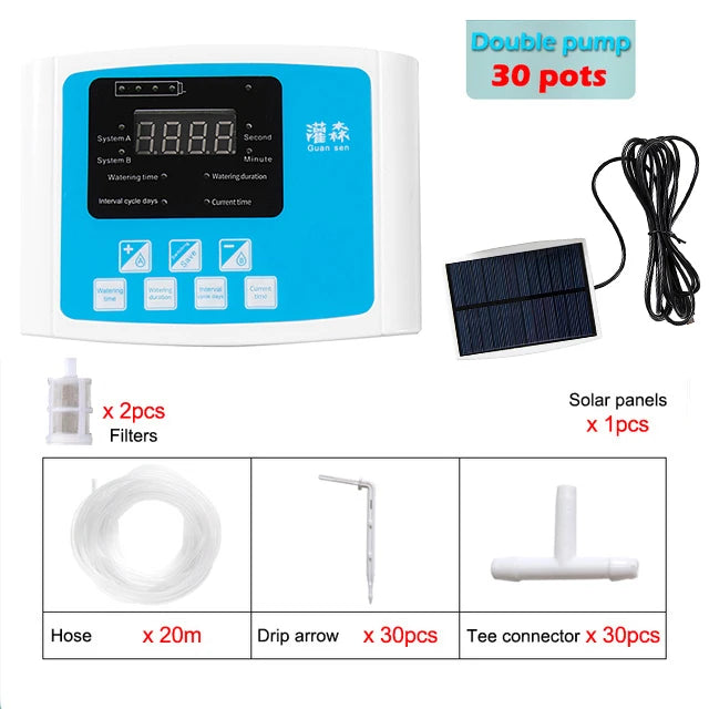 Irrigazione a goccia con timer doppio pompa, energia solare, controllo