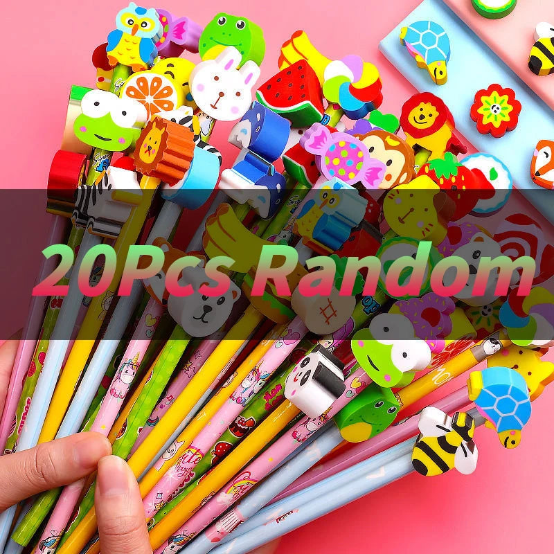 20Pcs/Lot Cute Cartoon HB Pencils With Kawaii Eraser Head for Children's Stationery Kids Drawing Writing Pen School Supplies