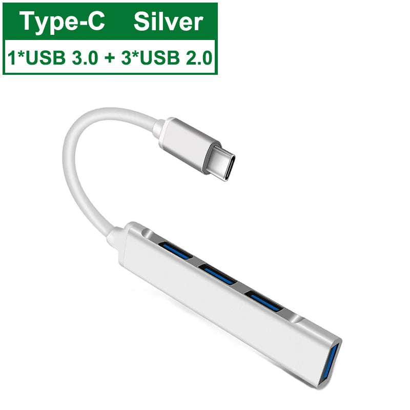 Hub USB‑C 4 porte USB 2.0 OTG – Compatibile con Xiaomi, Lenovo, MacBook, Air