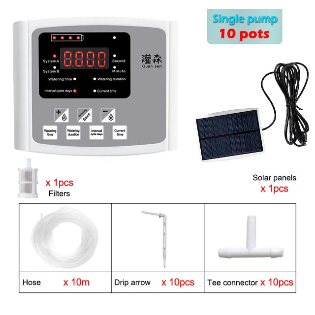 Irrigazione a goccia con timer doppio pompa, energia solare, controllo