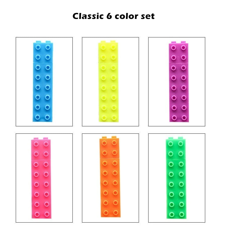 6pcs Mini Building Up Block Pen Color Highlighter Marker Pen Writing Drawing Kid Gift Stationery Office School Supplies A6201