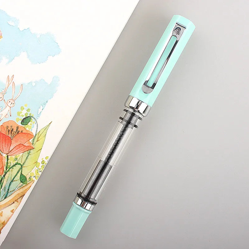 Stylo-plume transparent, remplissage à piston, pointe 0,5 mm
