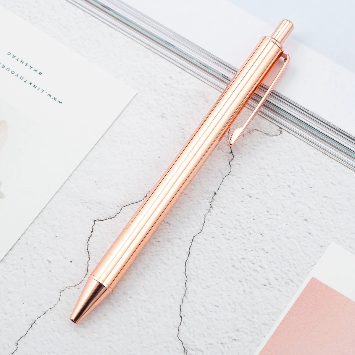Penna a sfera metallica rosa oro, design elegante, punta 1.0 mm – confezione da…