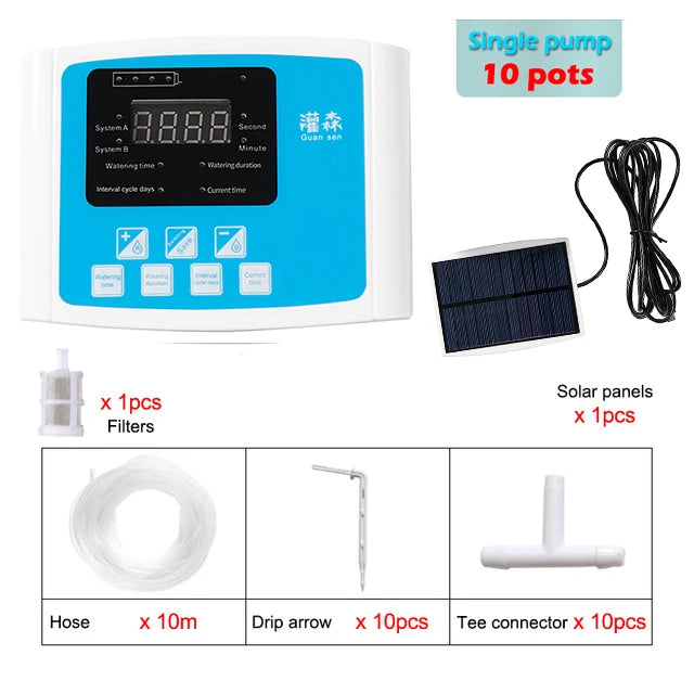 Irrigazione a goccia con timer doppio pompa, energia solare, controllo