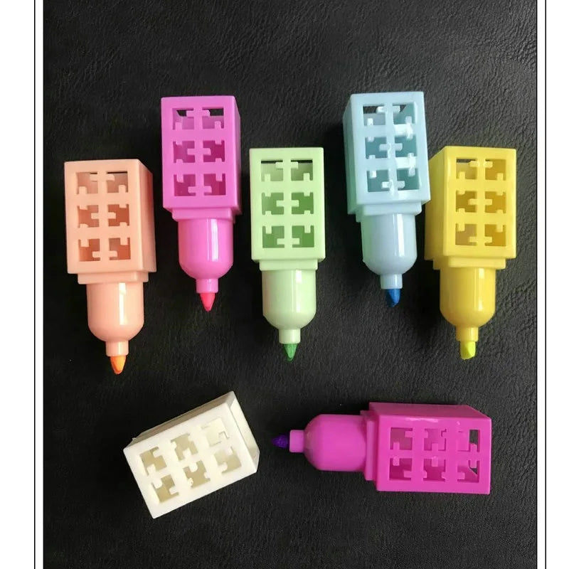 6pcs Mini Building Up Block Pen Color Highlighter Marker Pen Writing Drawing Kid Gift Stationery Office School Supplies A6201