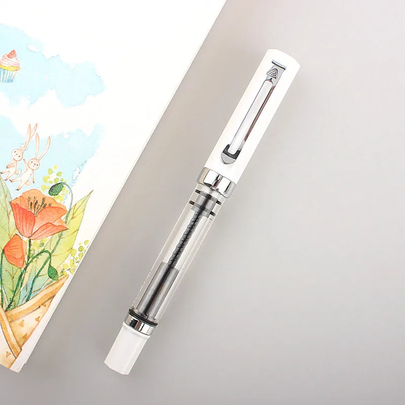 Stylo-plume transparent, remplissage à piston, pointe 0,5 mm
