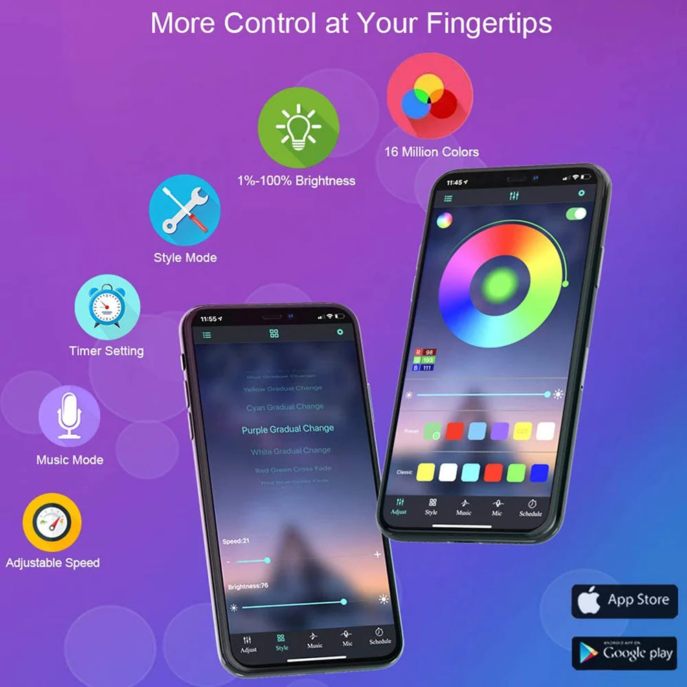 Striscia LED RGB 5V USB con controllo app e timer – 5m flessibile