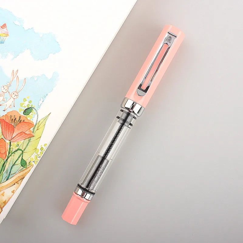 Stylo-plume transparent, remplissage à piston, pointe 0,5 mm