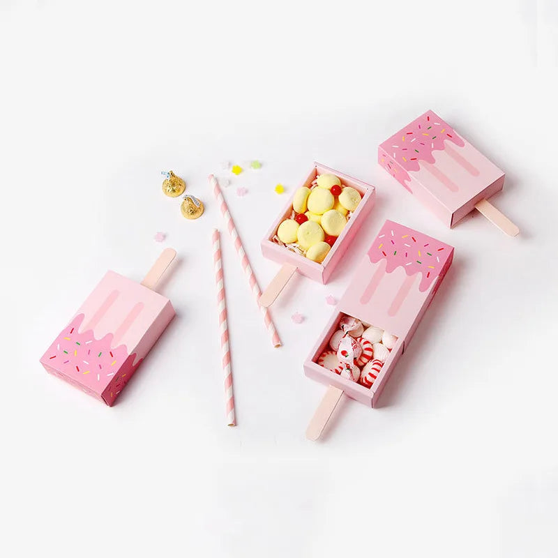 5pcs/10pcs Ice cream Shape Candy Boxes Cartoon Pull-out Tray Kraft Paper Popcorn Box Party Favors Box Birthday Decor
