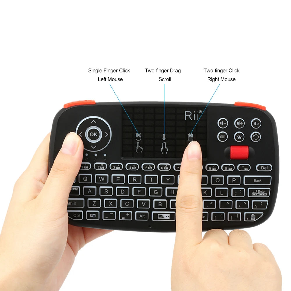 Tastiera wireless mini con touchpad e retroilluminazione, Bluetooth e 2.4 GHz