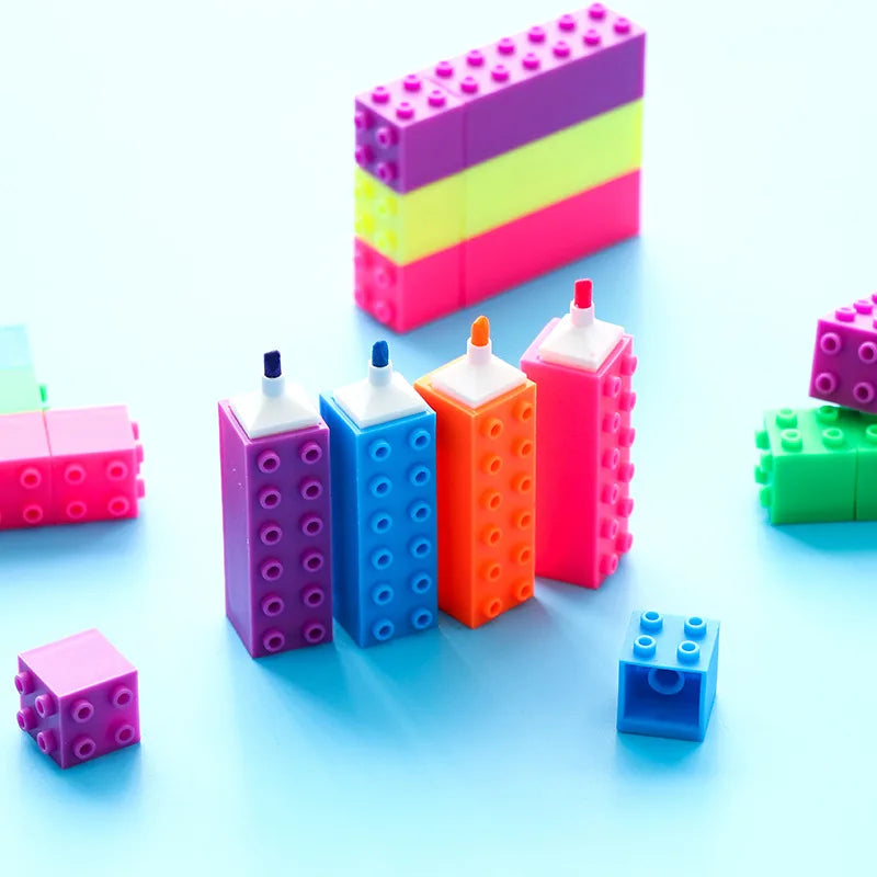 6pcs Mini Building Up Block Pen Color Highlighter Marker Pen Writing Drawing Kid Gift Stationery Office School Supplies A6201