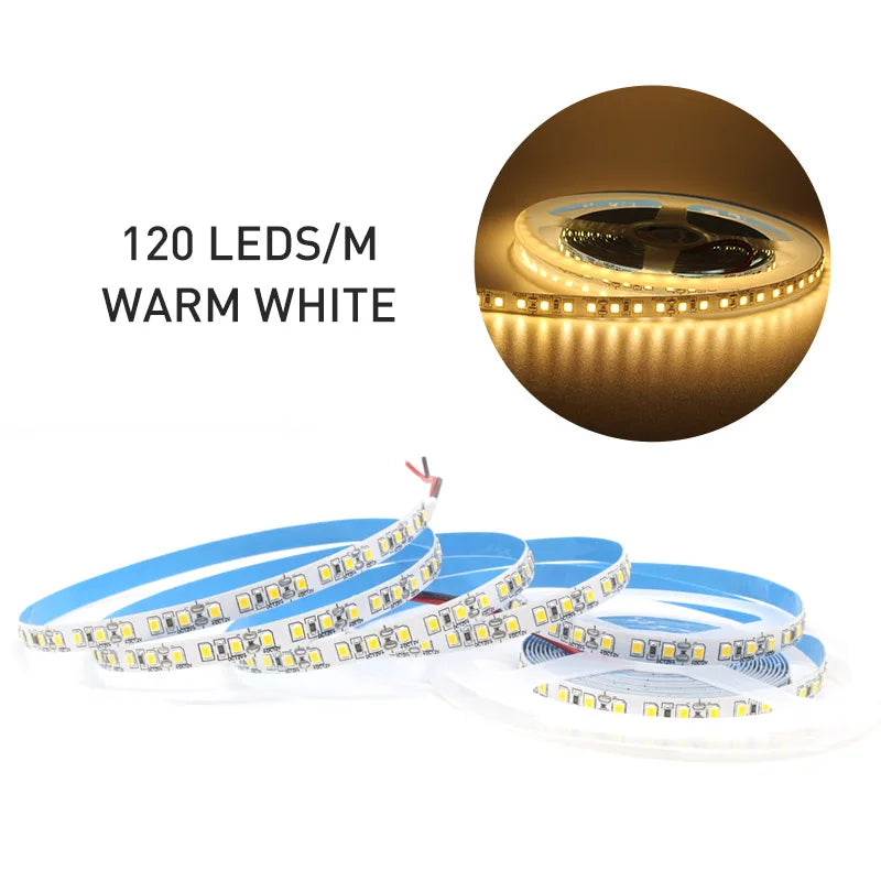 12v led strip smd 2835 1-5m warm white flexible tape light, 120/240 leds per m