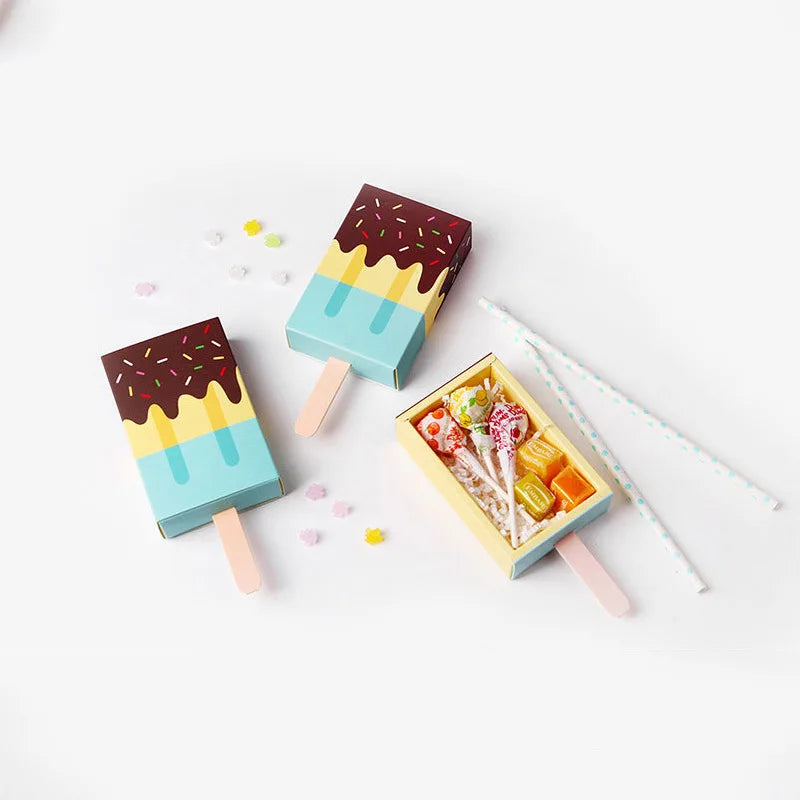 5pcs/10pcs Ice cream Shape Candy Boxes Cartoon Pull-out Tray Kraft Paper Popcorn Box Party Favors Box Birthday Decor