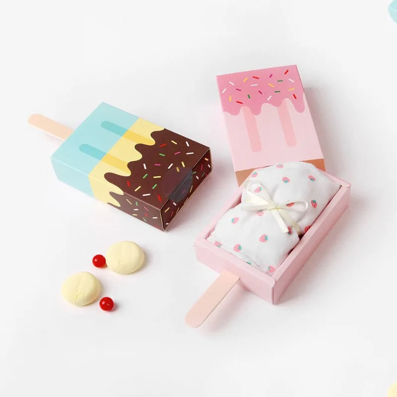 5pcs/10pcs Ice cream Shape Candy Boxes Cartoon Pull-out Tray Kraft Paper Popcorn Box Party Favors Box Birthday Decor