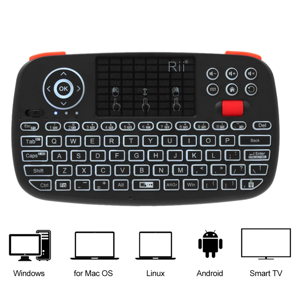 Tastiera wireless mini con touchpad e retroilluminazione, Bluetooth e 2.4 GHz