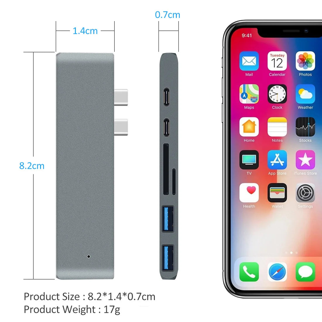 Hub USB‑C 3.1 con HDMI 4K, USB 3.0, lettore SD/TF e Power Delivery per MacBook