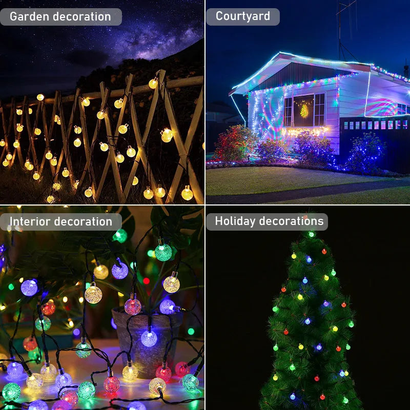 Luci solari a filo con sfere di cristallo, 8 modalità, impermeabili per giardino