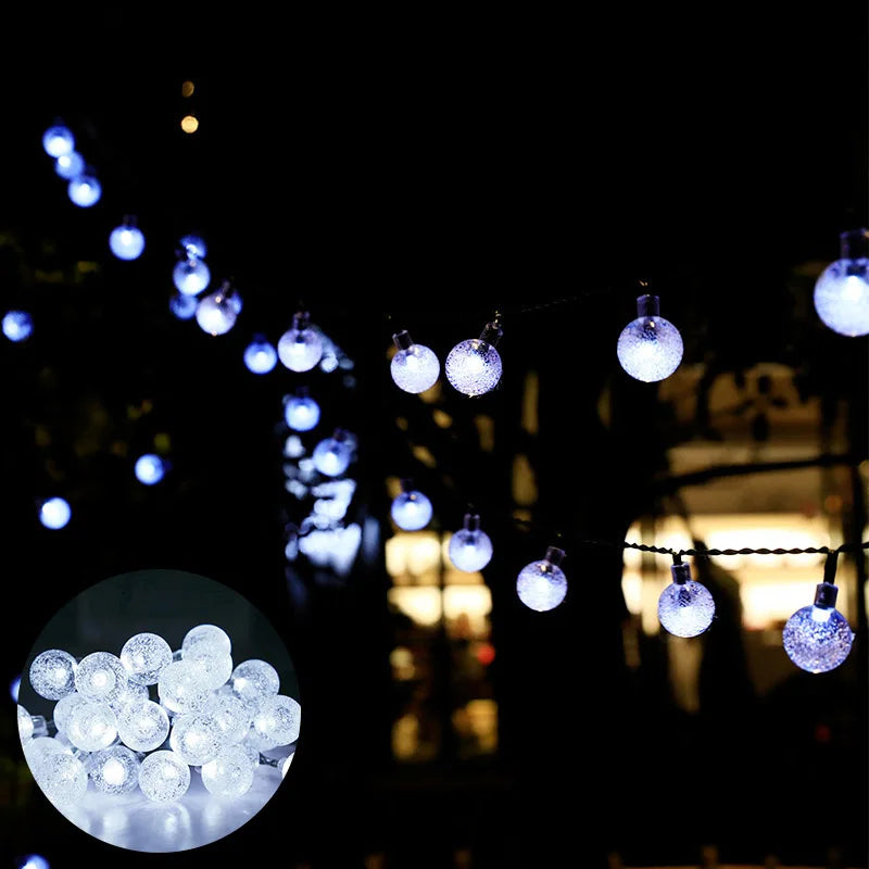 Luci solari a filo con sfere di cristallo, 8 modalità, impermeabili per giardino
