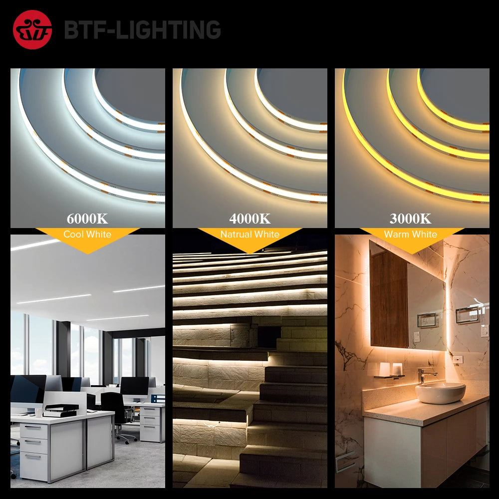 Striscia LED FCOB ad alta densità 336/480/528, flessibile e dimmerabile 12V/24V