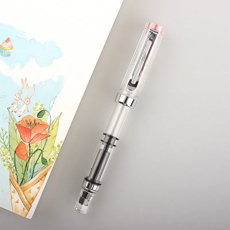 Stylo-plume transparent, remplissage à piston, pointe 0,5 mm