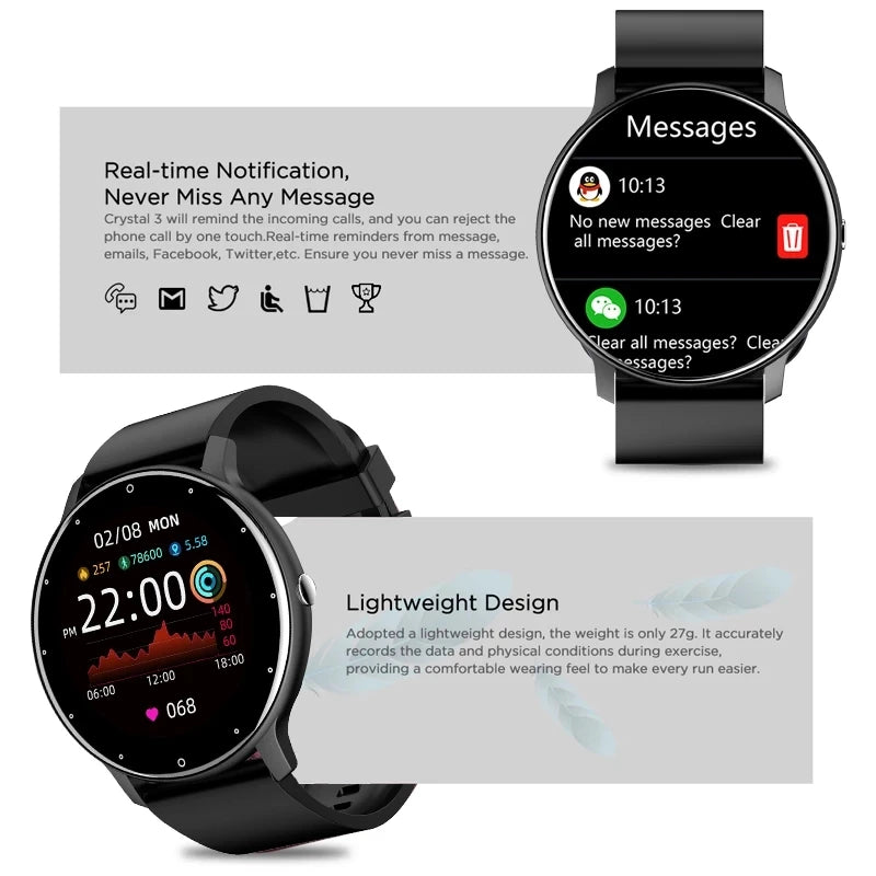 Smartwatch sportivo impermeabile 1.28" con monitor cardio, pressione e notifiche