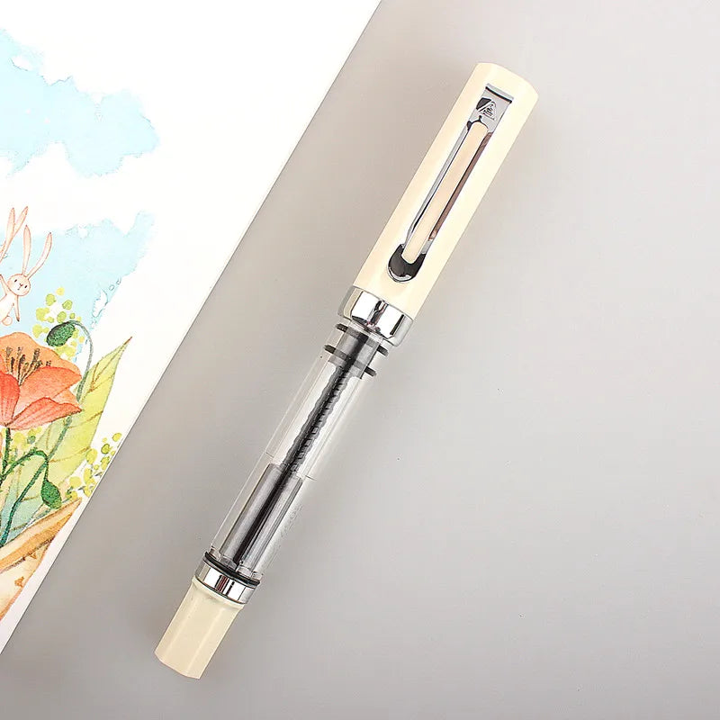 Stylo-plume transparent, remplissage à piston, pointe 0,5 mm