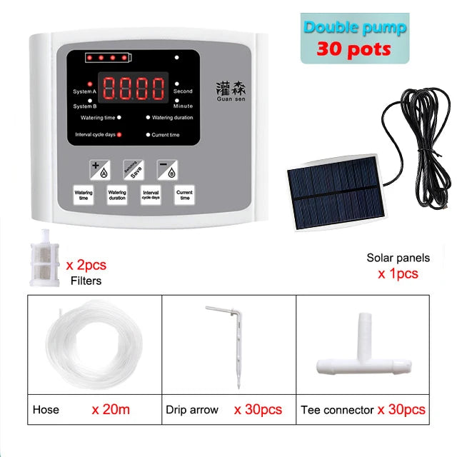 Irrigazione a goccia con timer doppio pompa, energia solare, controllo