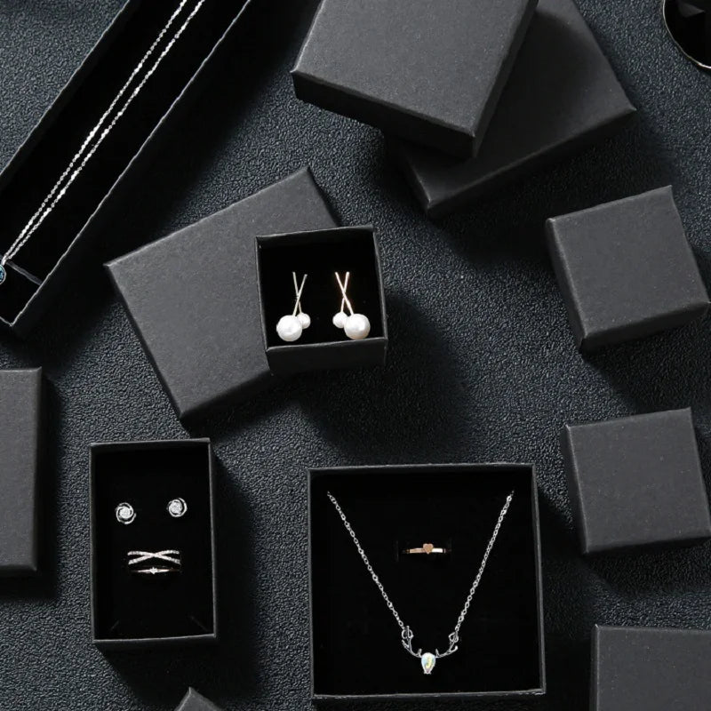 30pcs Black Kraft Jewelry Gift Box Cardboard Travel Ring Necklace Earring Packaging Organizer Boxes Case With Sponge Inside