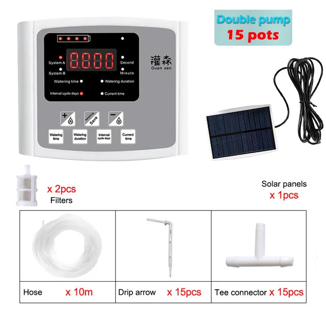 Irrigazione a goccia con timer doppio pompa, energia solare, controllo