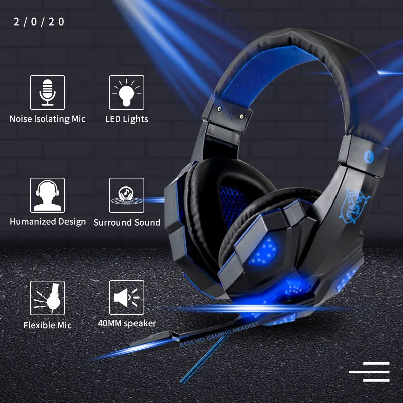 Cuffie da gioco cablate con LED, microfono retrattile e ANC
