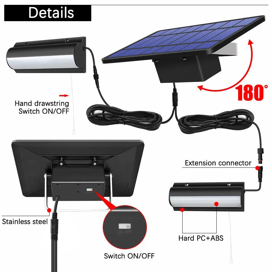 Lampada solare con interruttore a filo, LED bianco/caldo, 3 m, IP65